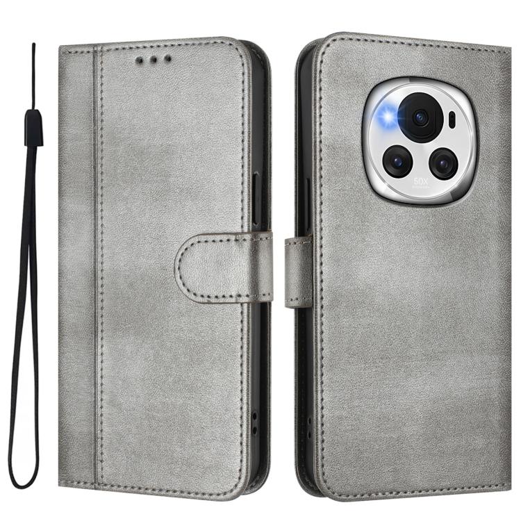 For Honor Magic6 Line Splicing Buckle Retro Leather Phone Case