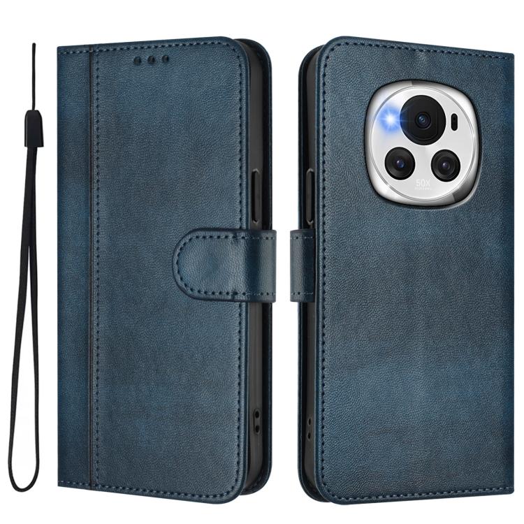 For Honor Magic6 Line Splicing Buckle Retro Leather Phone Case