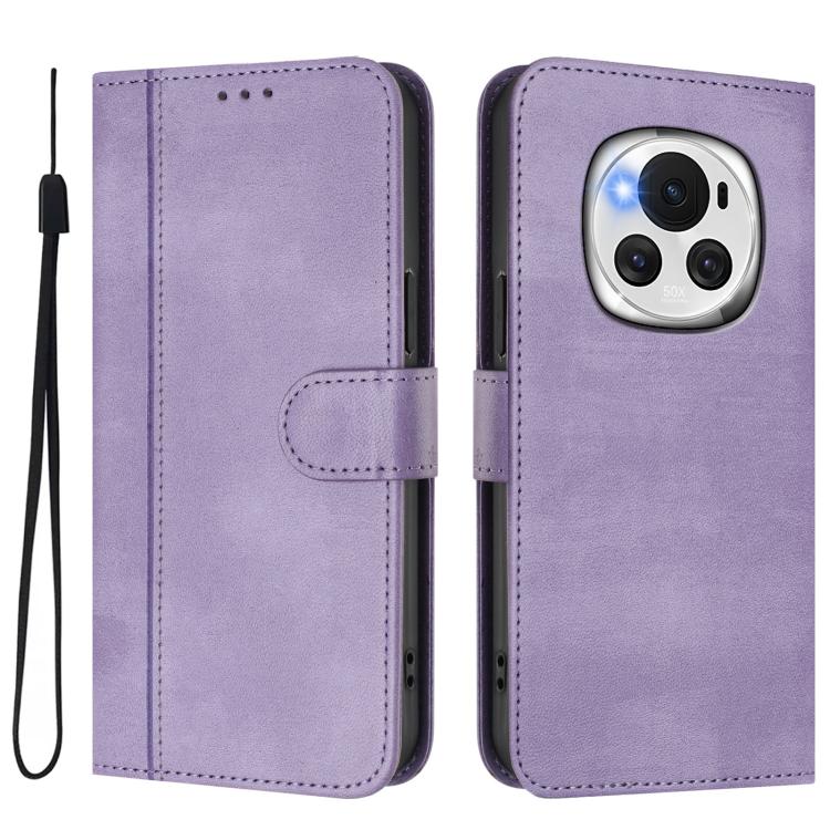For Honor Magic6 Line Splicing Buckle Retro Leather Phone Case