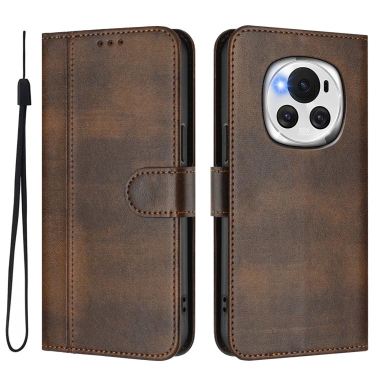 For Honor Magic6 Line Splicing Buckle Retro Leather Phone Case