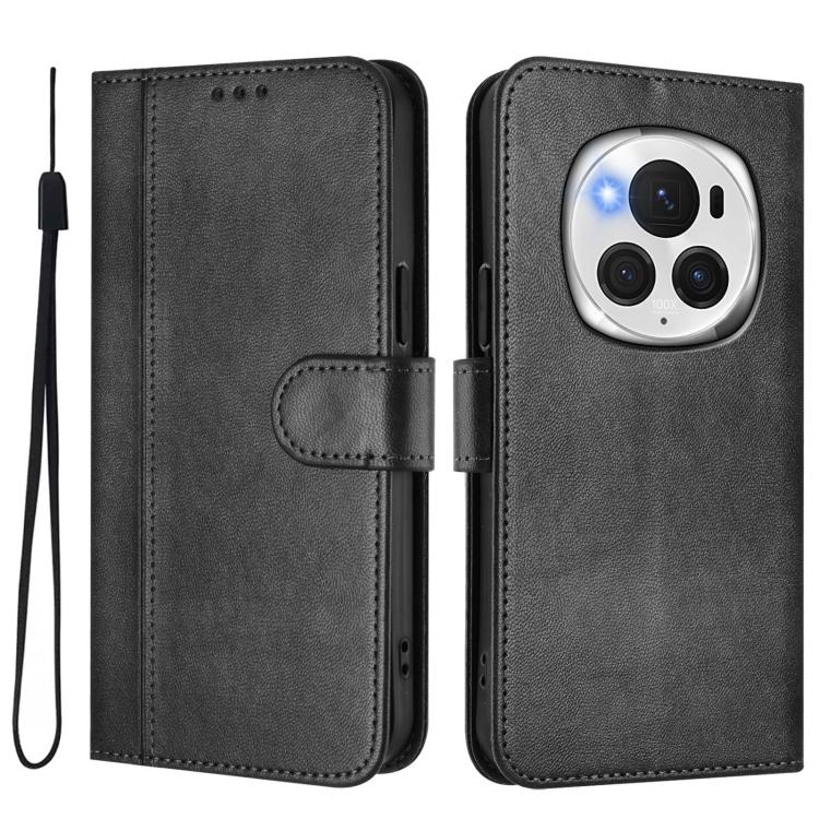 For Honor Magic6 Pro Line Splicing Buckle Retro Leather Phone Case