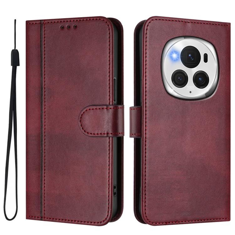 For Honor Magic6 Pro Line Splicing Buckle Retro Leather Phone Case