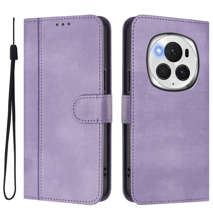 For Honor Magic6 Pro Line Splicing Buckle Retro Leather Phone Case