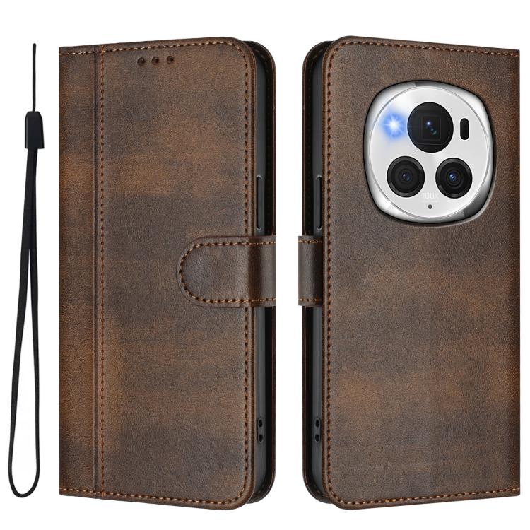 For Honor Magic6 Pro Line Splicing Buckle Retro Leather Phone Case