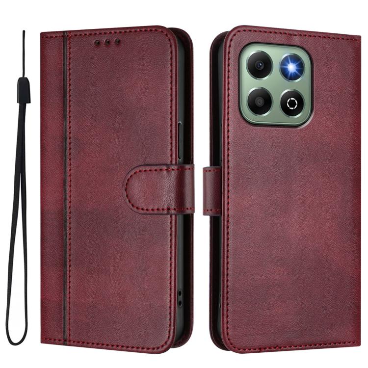 For Honor X6a / X6b Line Splicing Buckle Retro Leather Phone Case