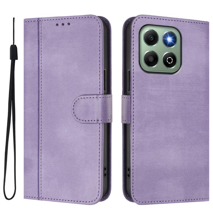 For Honor X6a / X6b Line Splicing Buckle Retro Leather Phone Case