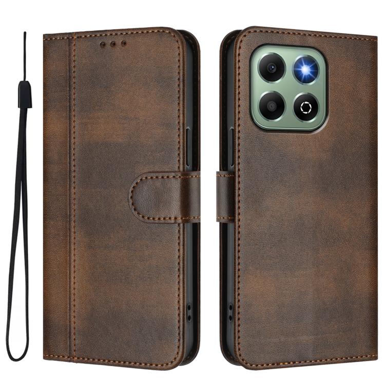 For Honor X6a / X6b Line Splicing Buckle Retro Leather Phone Case