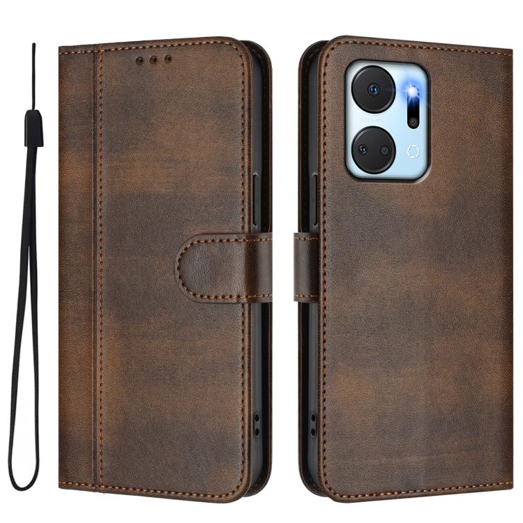 For Honor X7a / Honor Play7T Line Splicing Buckle Retro Leather Phone Case