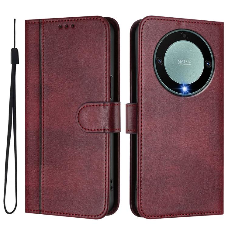 For Honor X9a / Magic 5 Lite / X40 Line Splicing Buckle Retro Leather Phone Case