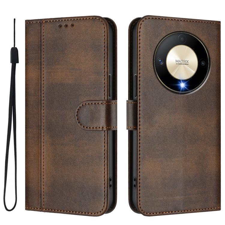 For Honor X9b / Honor Magic6 Lite 5G Line Splicing Buckle Retro Leather Phone Case