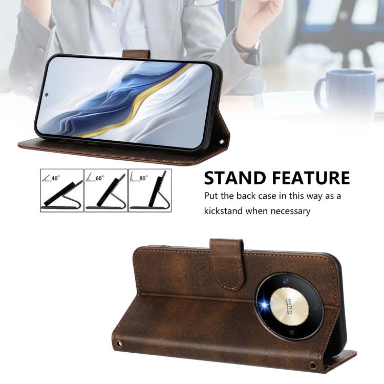 For Honor X9b / Honor Magic6 Lite 5G Line Splicing Buckle Retro Leather Phone Case