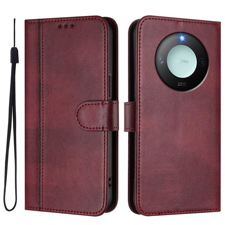 For Honor X9c Smart Global Line Splicing Buckle Retro Leather Phone Case