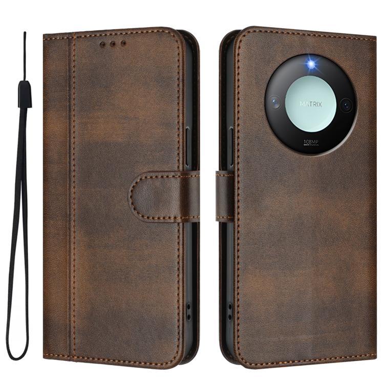 For Honor X9c Smart Global Line Splicing Buckle Retro Leather Phone Case