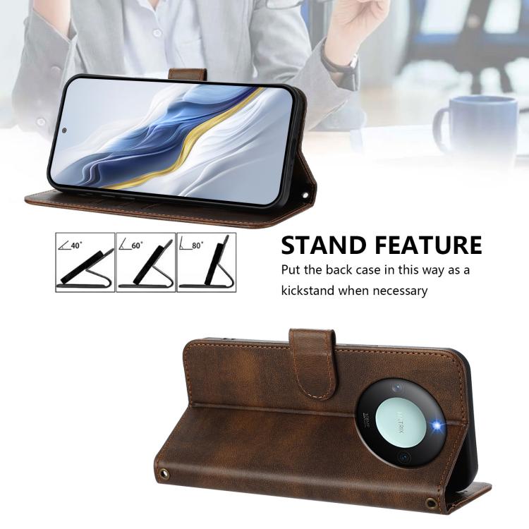 For Honor X9c Smart Global Line Splicing Buckle Retro Leather Phone Case