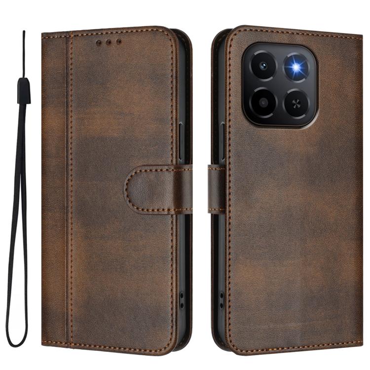 For Honor X6c 4G Line Splicing Buckle Retro Leather Phone Case