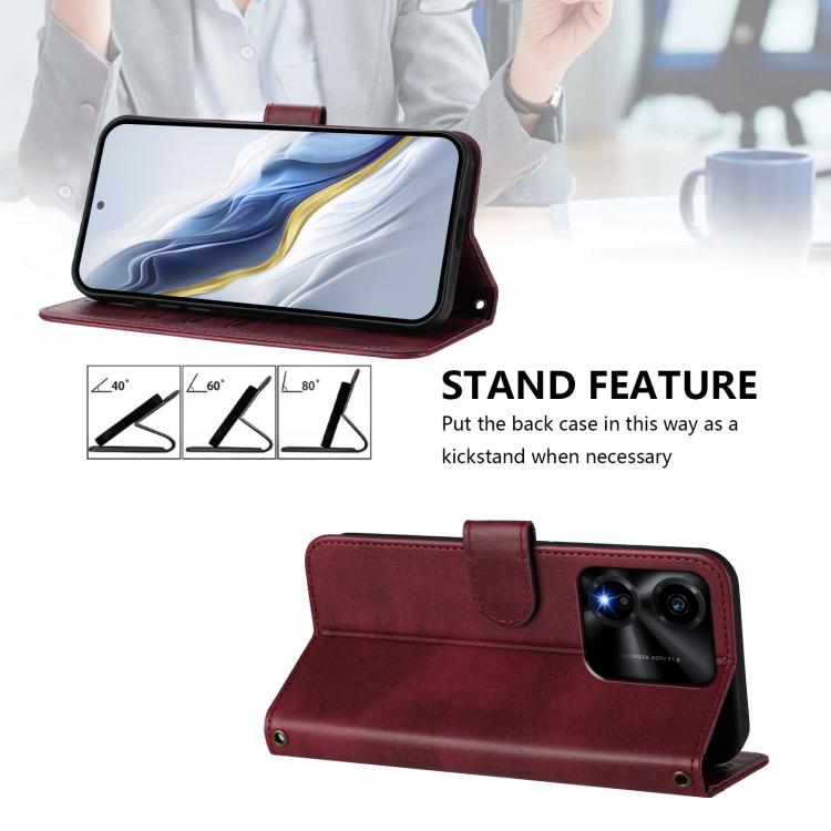 For Honor X5c Plus Line Splicing Buckle Retro Leather Phone Case