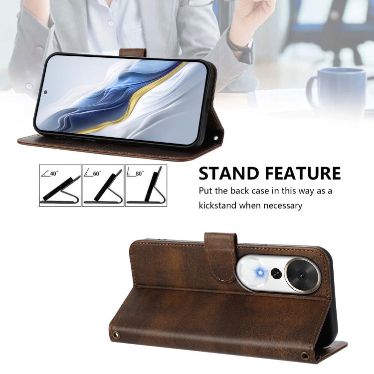 For Honor Play 70 Plus Line Splicing Buckle Retro Leather Phone Case