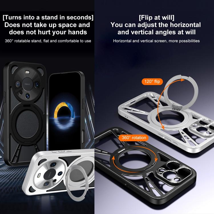 For Huawei Mate 60 Cooling Hollow Metal Holder MagSafe Phone Case