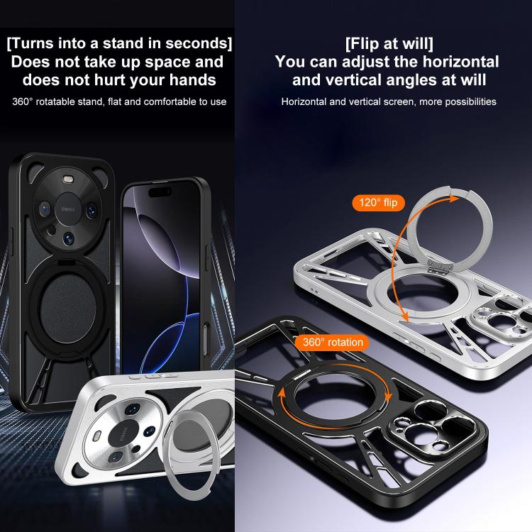 For Huawei Mate 60 Pro Cooling Hollow Metal Holder MagSafe Phone Case