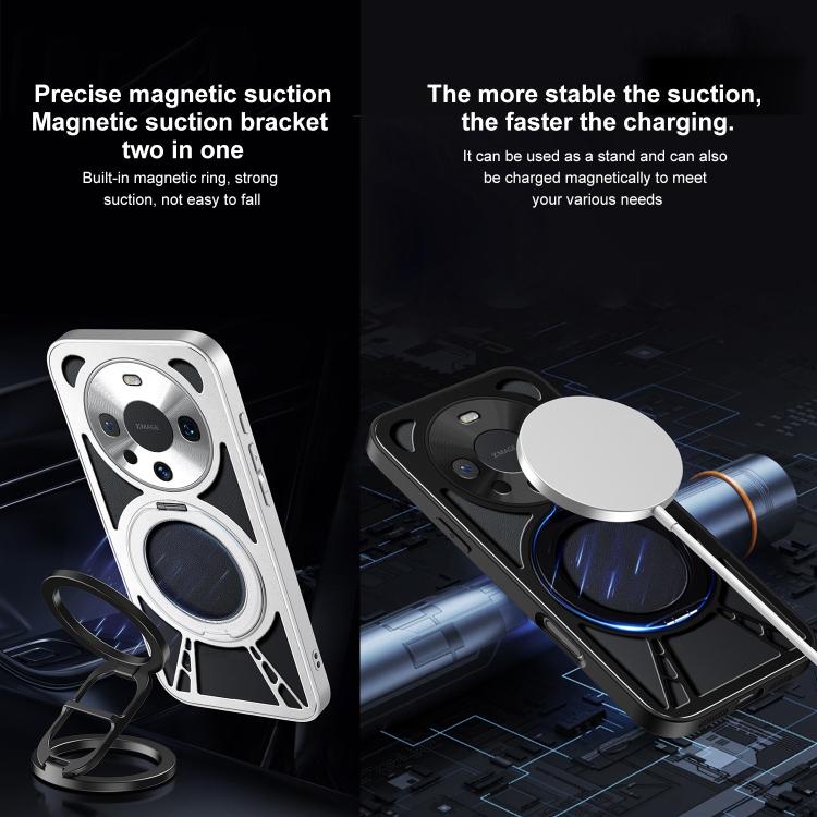 For Huawei Mate 60 Pro Cooling Hollow Metal Holder MagSafe Phone Case