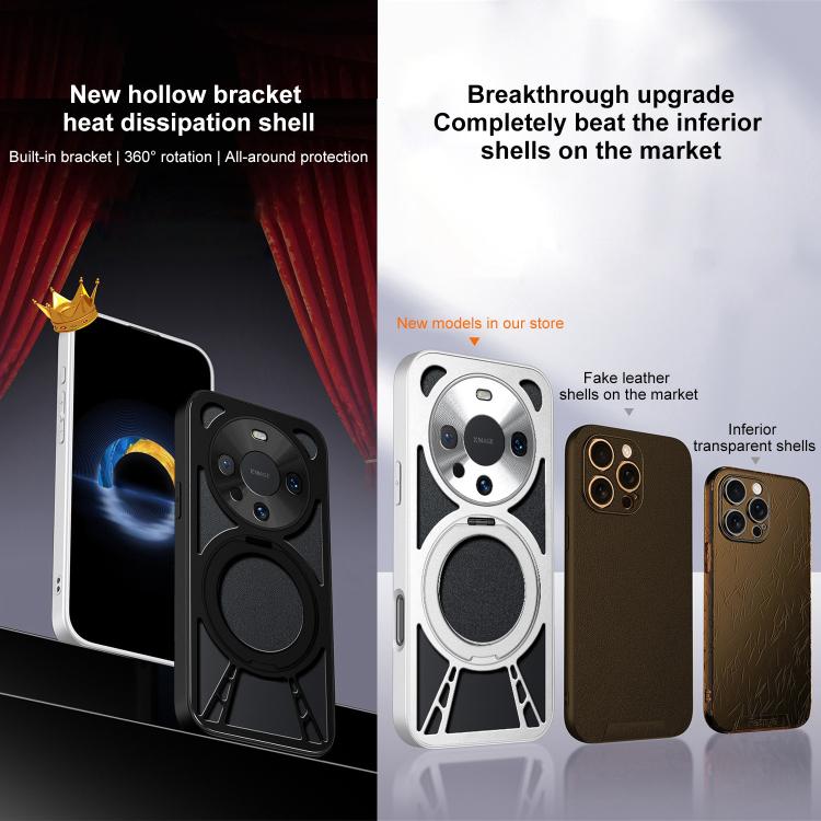 For Huawei Mate 60 Pro Cooling Hollow Metal Holder MagSafe Phone Case