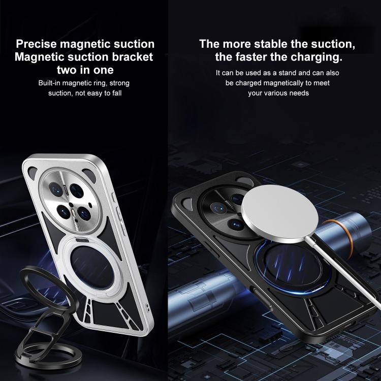 For Huawei Mate 70 Pro Cooling Hollow Metal Holder MagSafe Phone Case