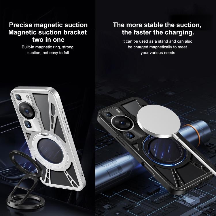 For Huawei P60 Cooling Hollow Metal Holder MagSafe Phone Case