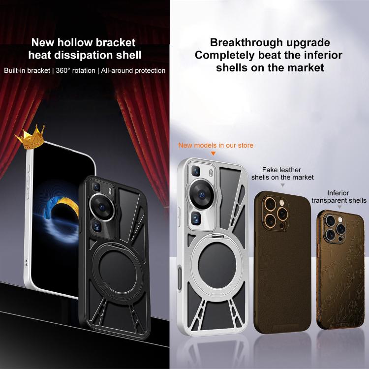 For Huawei P60 Pro Cooling Hollow Metal Holder MagSafe Phone Case