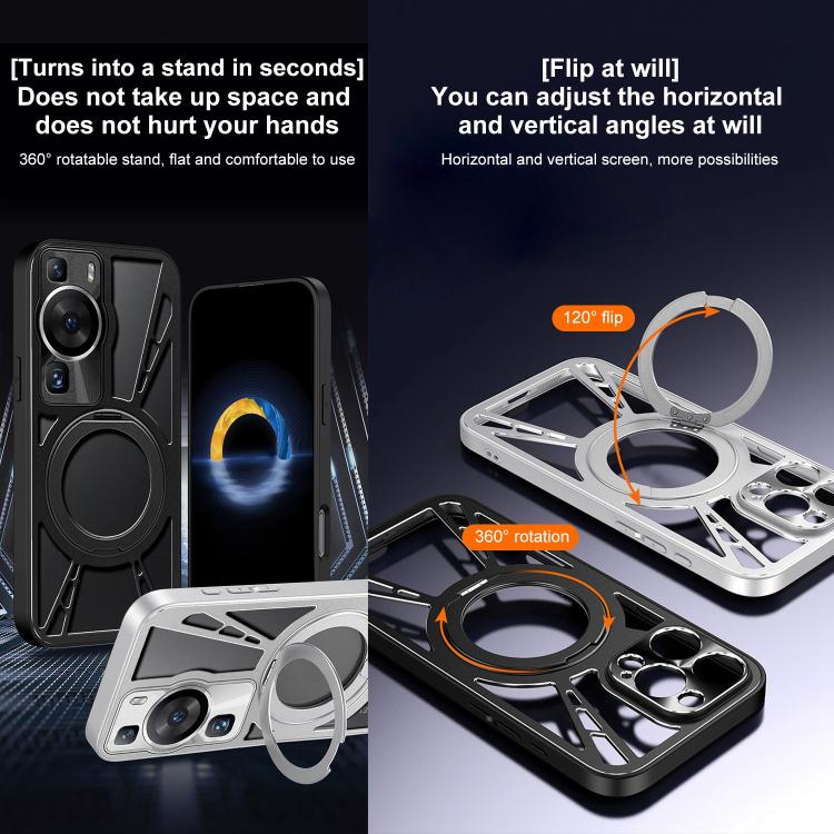 For Huawei P60 Pro Cooling Hollow Metal Holder MagSafe Phone Case