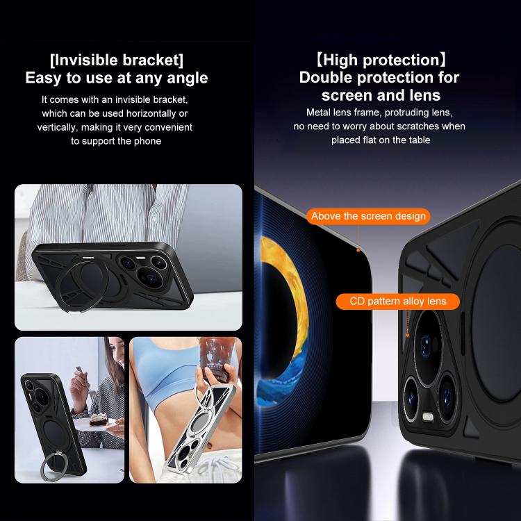 For Huawei Pura 70 Cooling Hollow Metal Holder MagSafe Phone Case