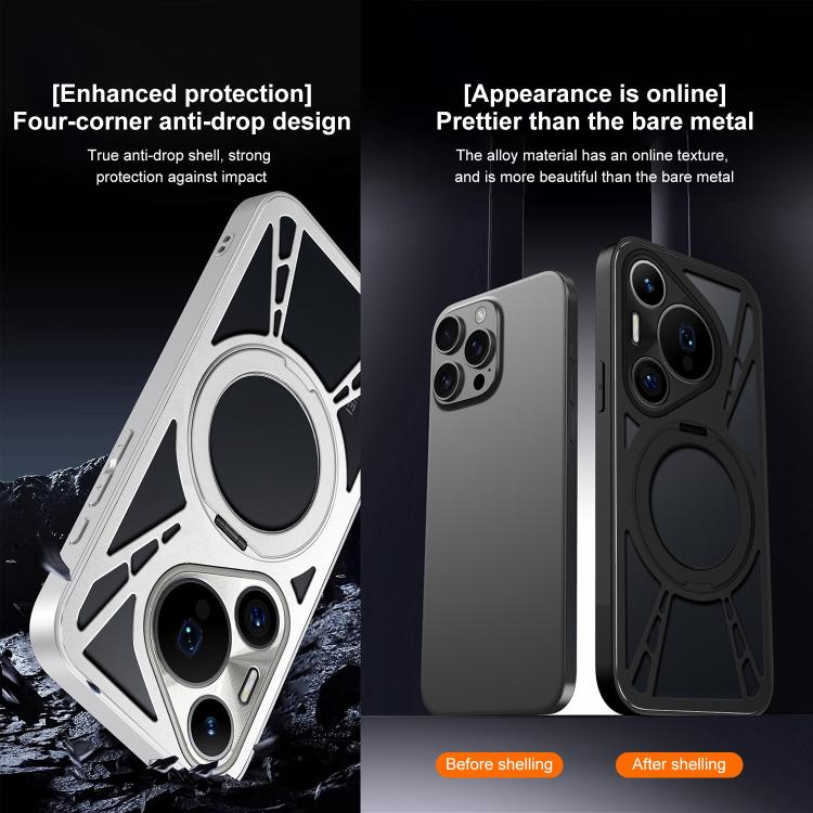 For Huawei Pura 70 Cooling Hollow Metal Holder MagSafe Phone Case