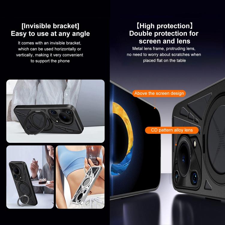 For Huawei Pura 70 Ultra Cooling Hollow Metal Holder MagSafe Phone Case