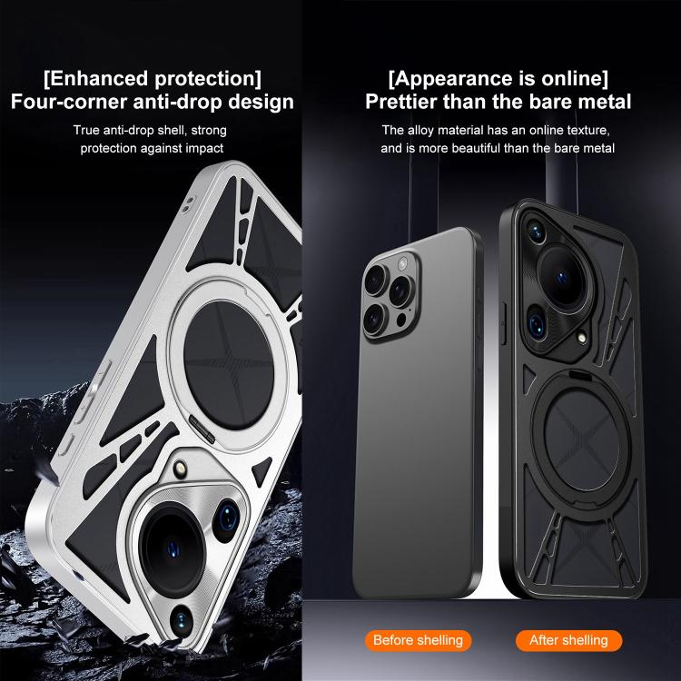 For Huawei Pura 70 Ultra Cooling Hollow Metal Holder MagSafe Phone Case