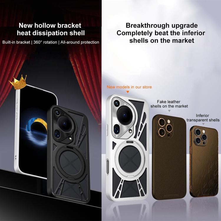 For Huawei Pura 70 Ultra Cooling Hollow Metal Holder MagSafe Phone Case
