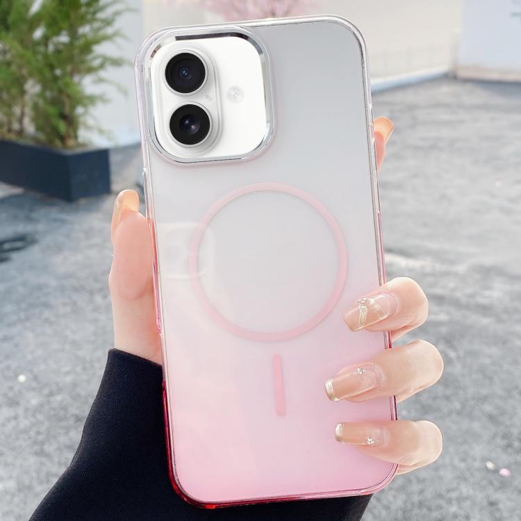 For iPhone 16 Metal Lens Frame Gradient PC MagSafe Phone Case