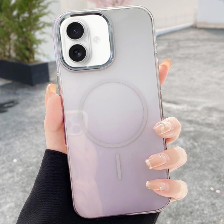 For iPhone 16 Metal Lens Frame Gradient PC MagSafe Phone Case