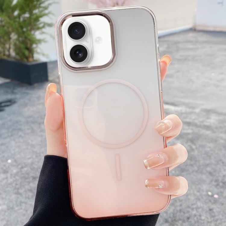For iPhone 16 Metal Lens Frame Gradient PC MagSafe Phone Case