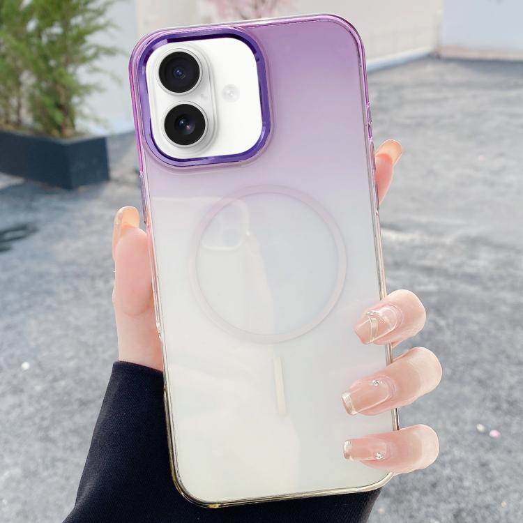 For iPhone 16 Metal Lens Frame Gradient PC MagSafe Phone Case