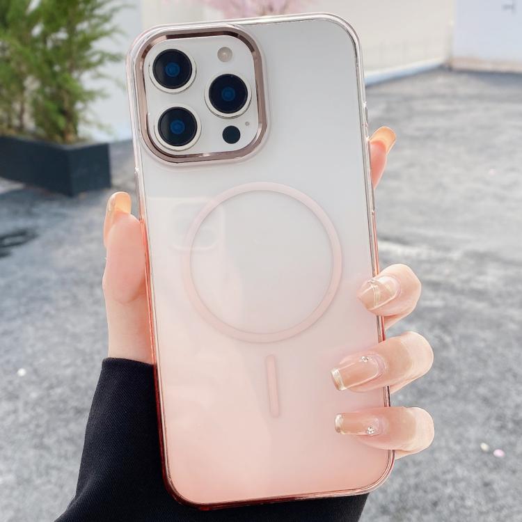 For iPhone 15 Pro Max Metal Lens Frame Gradient PC MagSafe Phone Case