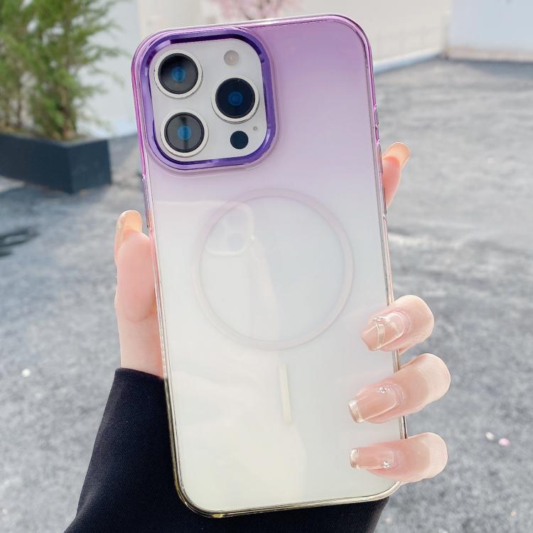 For iPhone 14 Pro Metal Lens Frame Gradient PC MagSafe Phone Case