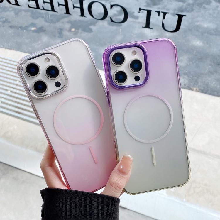 For iPhone 16 Metal Lens Frame Gradient PC MagSafe Phone Case