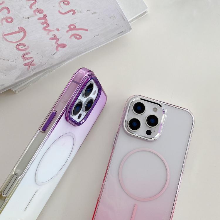 For iPhone 16 Metal Lens Frame Gradient PC MagSafe Phone Case