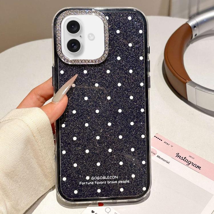 For iPhone 16 Plus Glitter Powder Dots Pattern Rhinestone Large Hole Phone Case