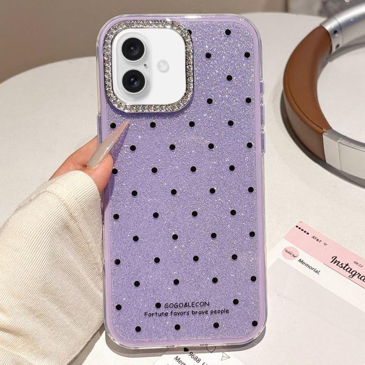 For iPhone 16 Plus Glitter Powder Dots Pattern Rhinestone Large Hole Phone Case