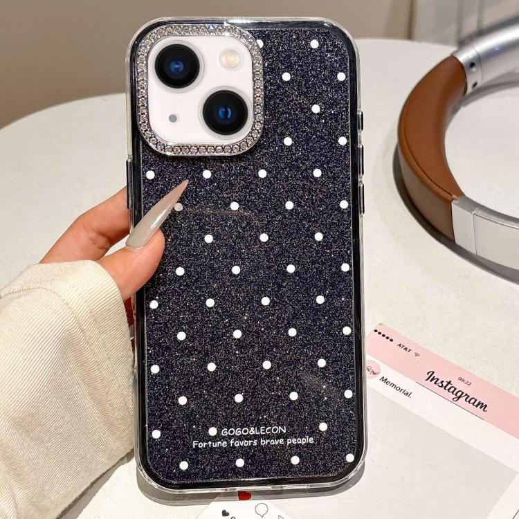 For iPhone 15 Plus / 14 Plus Glitter Powder Dots Pattern Rhinestone Large Hole Phone Case