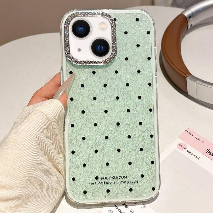 For iPhone 15 Plus / 14 Plus Glitter Powder Dots Pattern Rhinestone Large Hole Phone Case