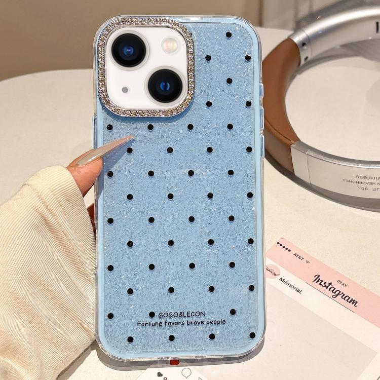 For iPhone 15 Plus / 14 Plus Glitter Powder Dots Pattern Rhinestone Large Hole Phone Case