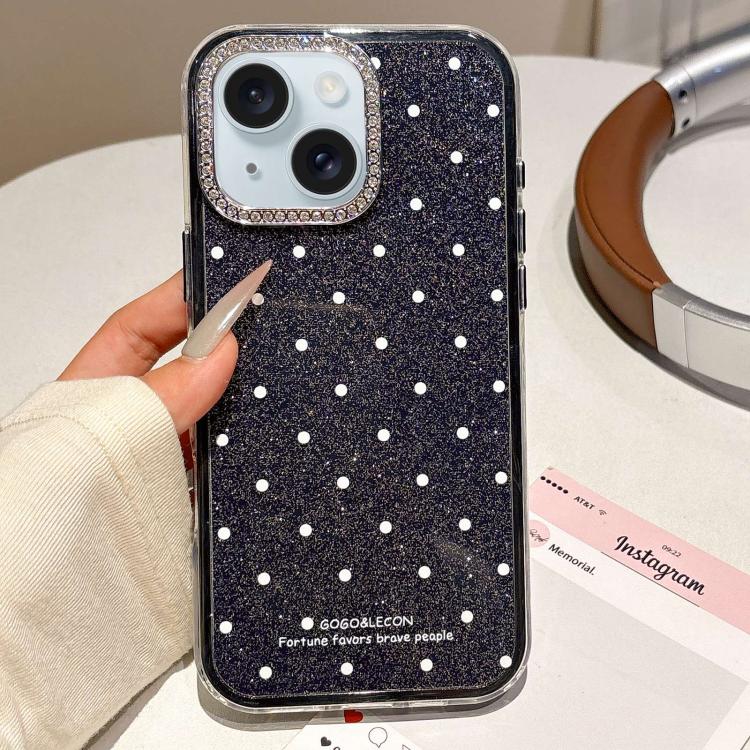 For iPhone 15 Glitter Powder Dots Pattern Rhinestone Large Hole Phone Case
