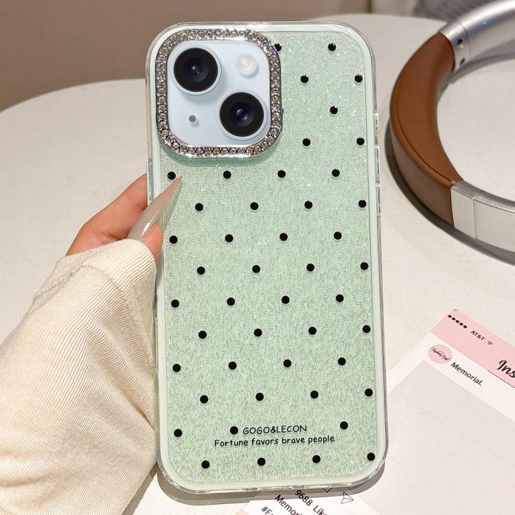 For iPhone 15 Glitter Powder Dots Pattern Rhinestone Large Hole Phone Case