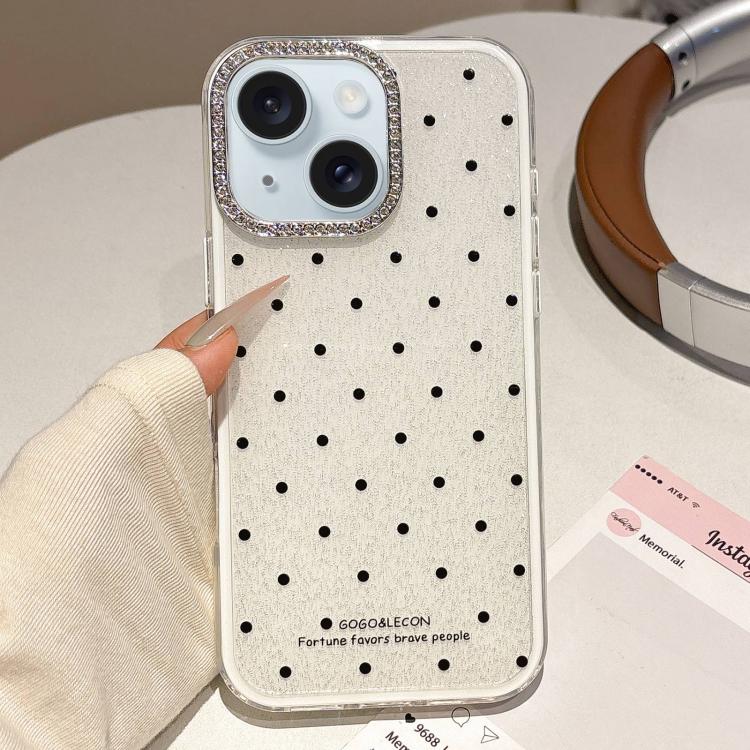 For iPhone 15 Glitter Powder Dots Pattern Rhinestone Large Hole Phone Case
